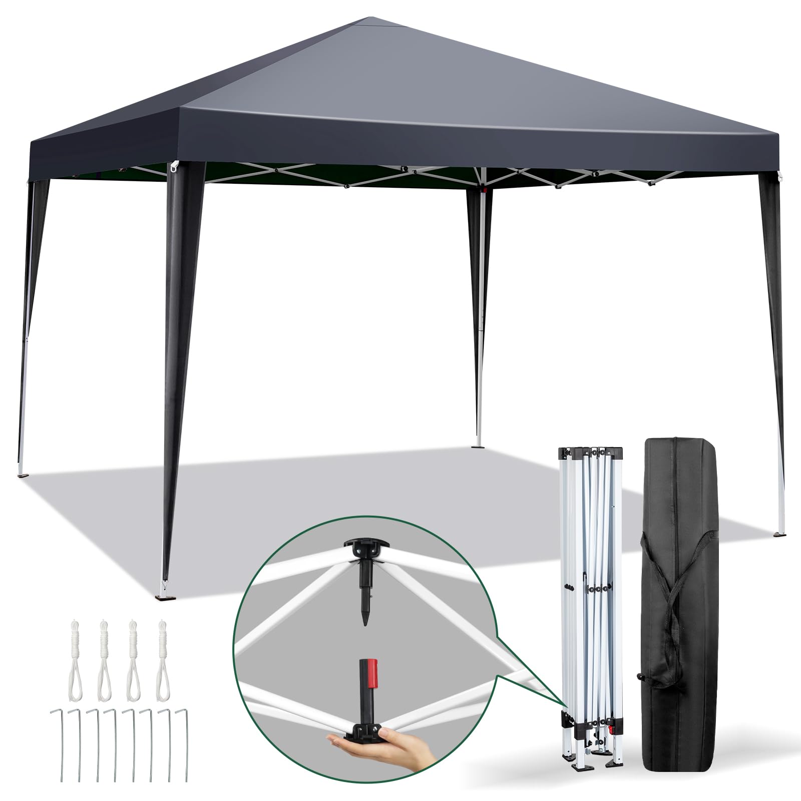Outopee 3m x 3m Ez Pop Up Canopy Tent with 4 SideWalls, Outdoor Gazebo Portable Instant Canopy for Commercial Events, Party, Backyard BBQ, Camping, Blue