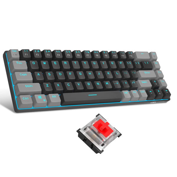 MageGee Portable 60% Gaming Mechanical Keyboard, Minimalist MK-Box Ice Blue Backlit Compact 68 Keys Wired Office Keyboard with Red Switch for Windows Laptop PC Mac Convenient(Gray & White)