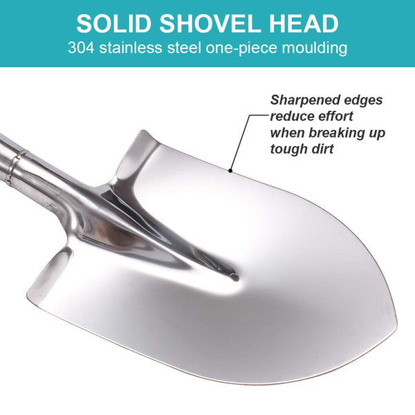 LUBAN Stainless Steel Shovel Length:80 Round Metal Shovel with D Handle Stainless Steel Spade Shovel Pointed Blade Gardening Camping Transplant