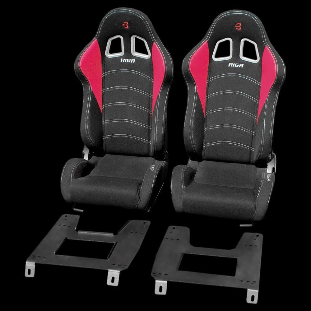 Set of Barbarian Reclining Bucket RIGA Racing Seats for MX5 Mk1 (NA Chassis) Mazda, Black Felt, Track, Race, Drift