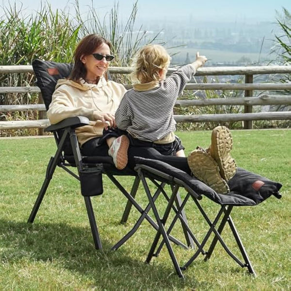 EVER ADVANCED Luxury Camping Chairs 2 Set for Adults Heavy Duty High Back Oversized Folding Garden Chair Comfy Padded 6cm Loadable 150kg Cam Adjustable Dining Chairs 4-Position Recliner Black