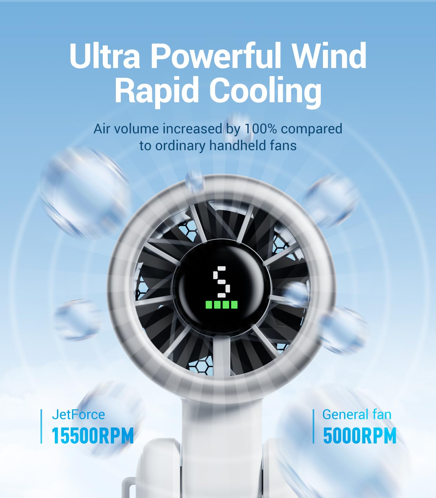 Diveblues Portable Handheld Fan, High-Speed Turbo Portable Fan, LED Display, Up to 12 Hours, 4000mAh Battery, 5 Wind Gear, Rechargeable small Hand Fan for Travel/Commute/Outdoor, Gifts for Women