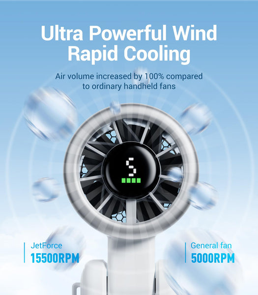 Diveblues Portable Handheld Fan, High-Speed Turbo Portable Fan, LED Display, Up to 12 Hours, 4000mAh Battery, 5 Wind Gear, Rechargeable small Hand Fan for Travel/Commute/Outdoor, Gifts for Women