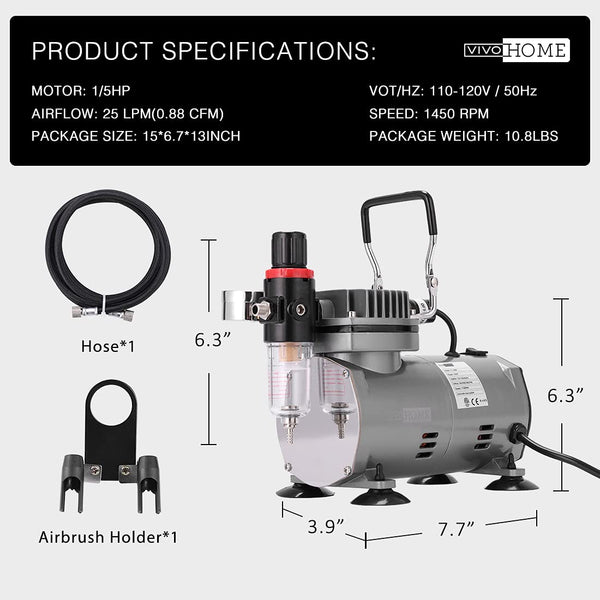 VIVOHOME Professional Airbrushing Paint System with 1/5 HP Air Compressor and 3 Paint Sprayers for Tattoo Makeup Shoes Cake Decoration Blue