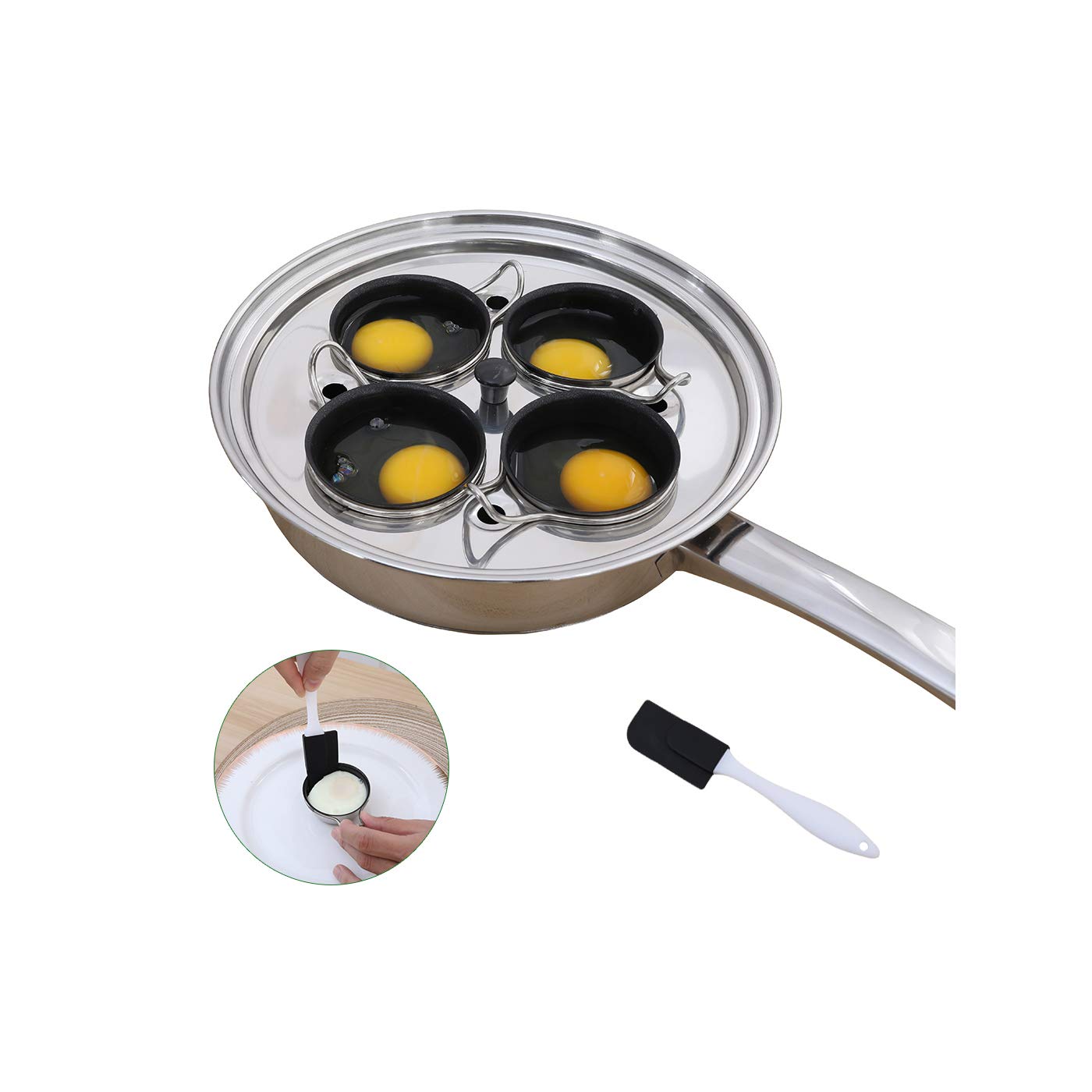 Egg Poacher Pan - Stainless Steel Poached Egg Cooker  Perfect Poached Egg Maker  Induction Cooktop Egg Poachers Cookware Set with 4 Nonstick Large