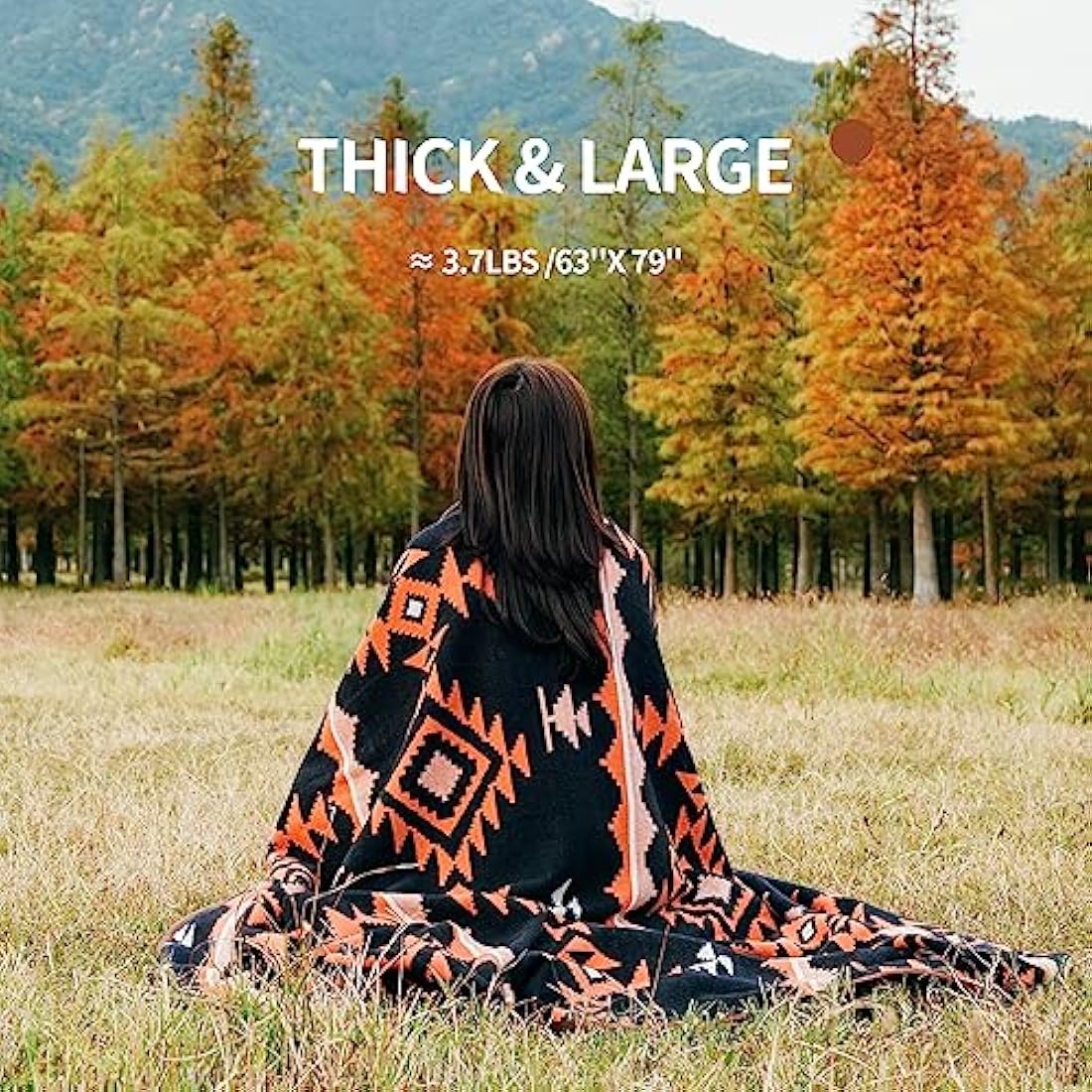 ACUSHLA Merino Wool Thorw Blanket - Warm Thick Washable Large Throw - Great Outdoor Camping Sleeping Blanket All Seasons Morocco Dark Blue 79" x63"