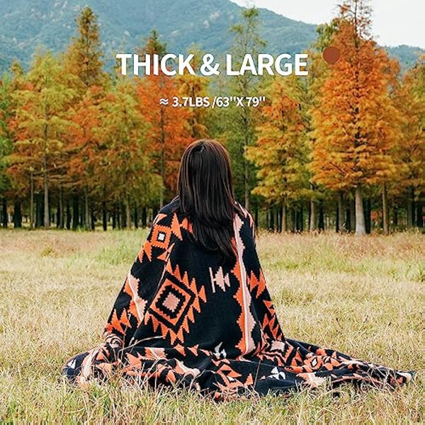 ACUSHLA Merino Wool Thorw Blanket - Warm Thick Washable Large Throw - Great Outdoor Camping Sleeping Blanket All Seasons Morocco Dark Blue 79" x63"