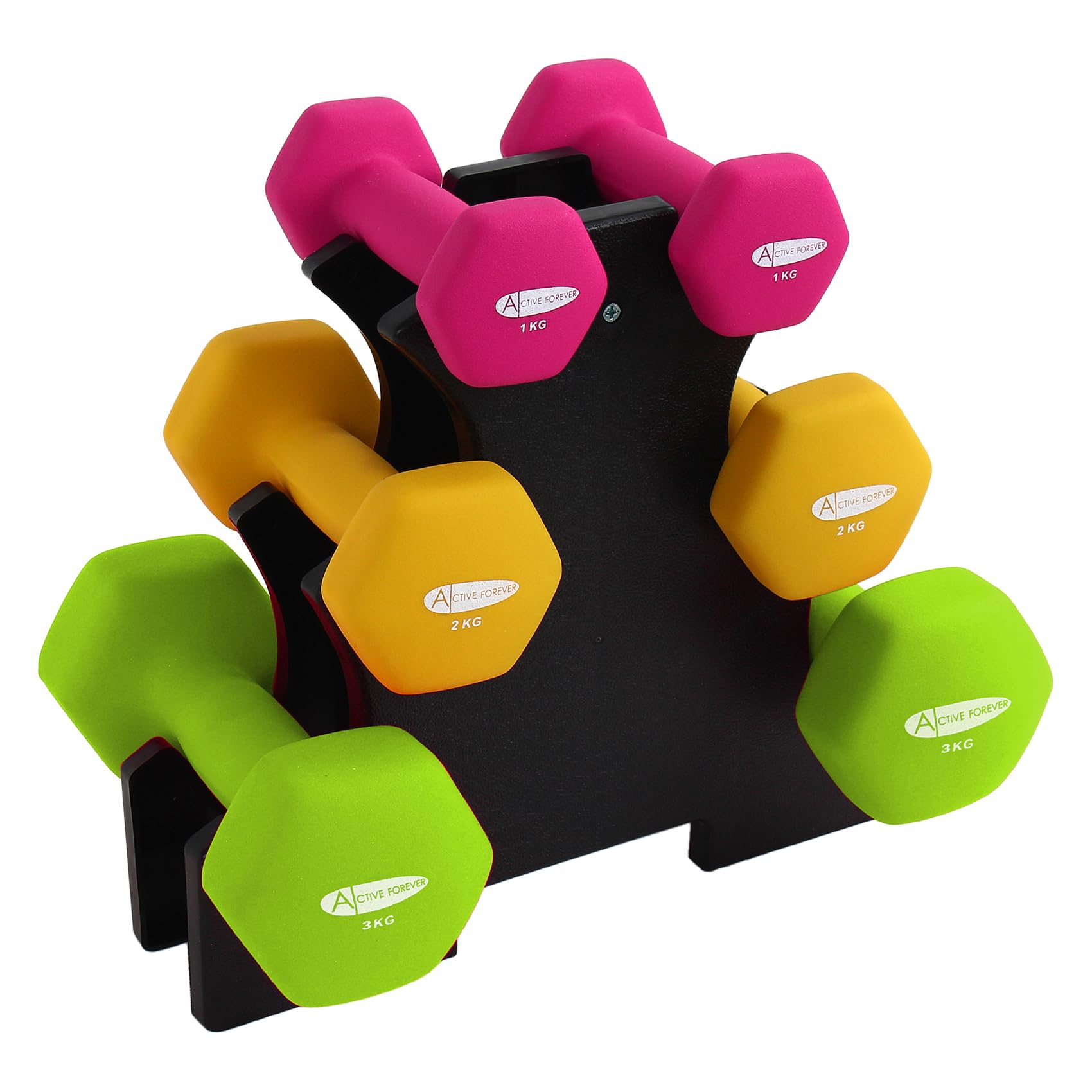 ACTIVE FOREVER Hex Dumbbells (Pair), Neoprene Waterproof Non-slip Dumbbells (MultiColor 2?(1+2+3) kg)