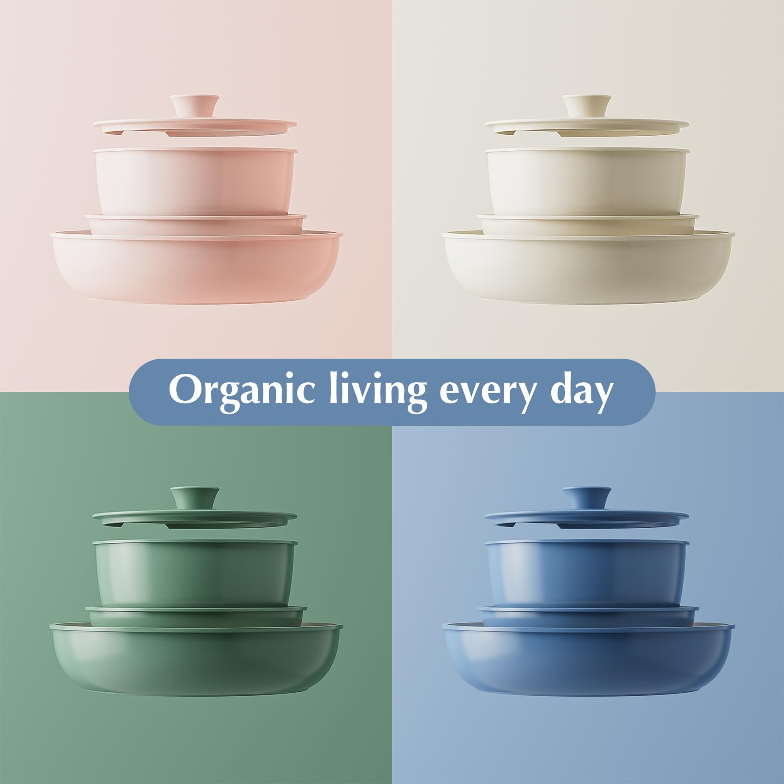 Redchef Ceramic Pots and Pans Set Non Stick, 16 pcs Nonstick Cookware Set with Detachable Handle, Non Toxic, PFAS PFOA & PTFE Free, RV Ceramic Cookware Set for Camping, Oven Safe (Pink)