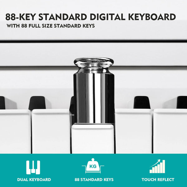 MUSTAR Digital Piano 88 Weighted Keys, Full Size 88 Key Piano Keyboard Semi Weighted, Home Electric Piano with Furniture Stand and Triple Pedal, Music Stand, USB MIDI, White