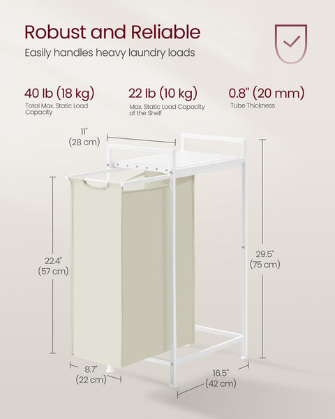 VASAGLE Laundry Basket, Laundry Hamper, Pull-Out and Removable Liner Bag, Shelf, Metal Frame, 65 L, 50 x 33 x 72 cm, Ink Black and Rustic Brown BLH101B01