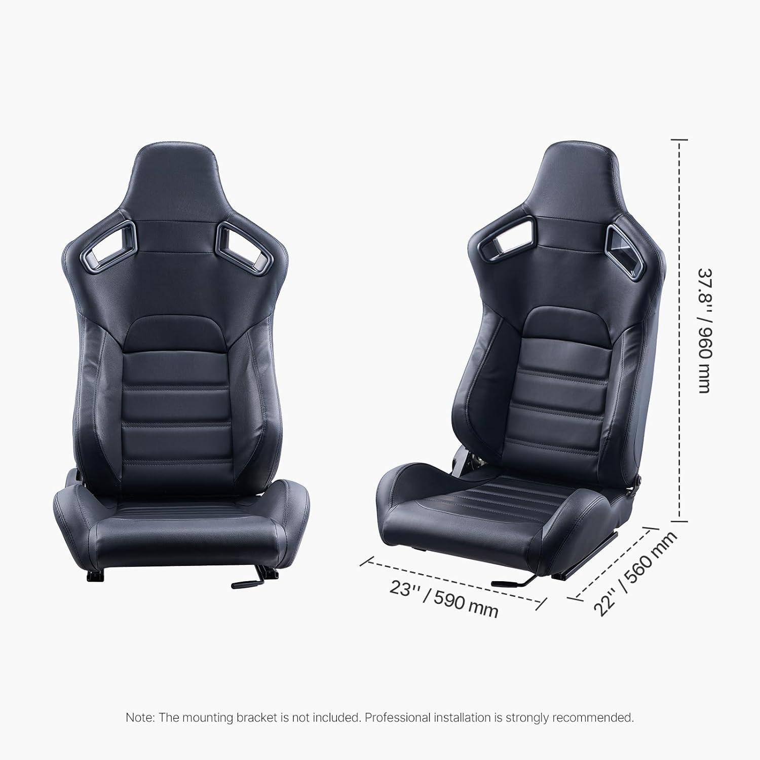 VEVOR Racing Seat, 2 Set, Adjustable Racing Cockpit with Wide Angle Reclining & High-Resilience Foam, Comfortable Racing Chair with Soft PVC Leather & Q235B Slider, Fit for Racing Cars & Go-Karts