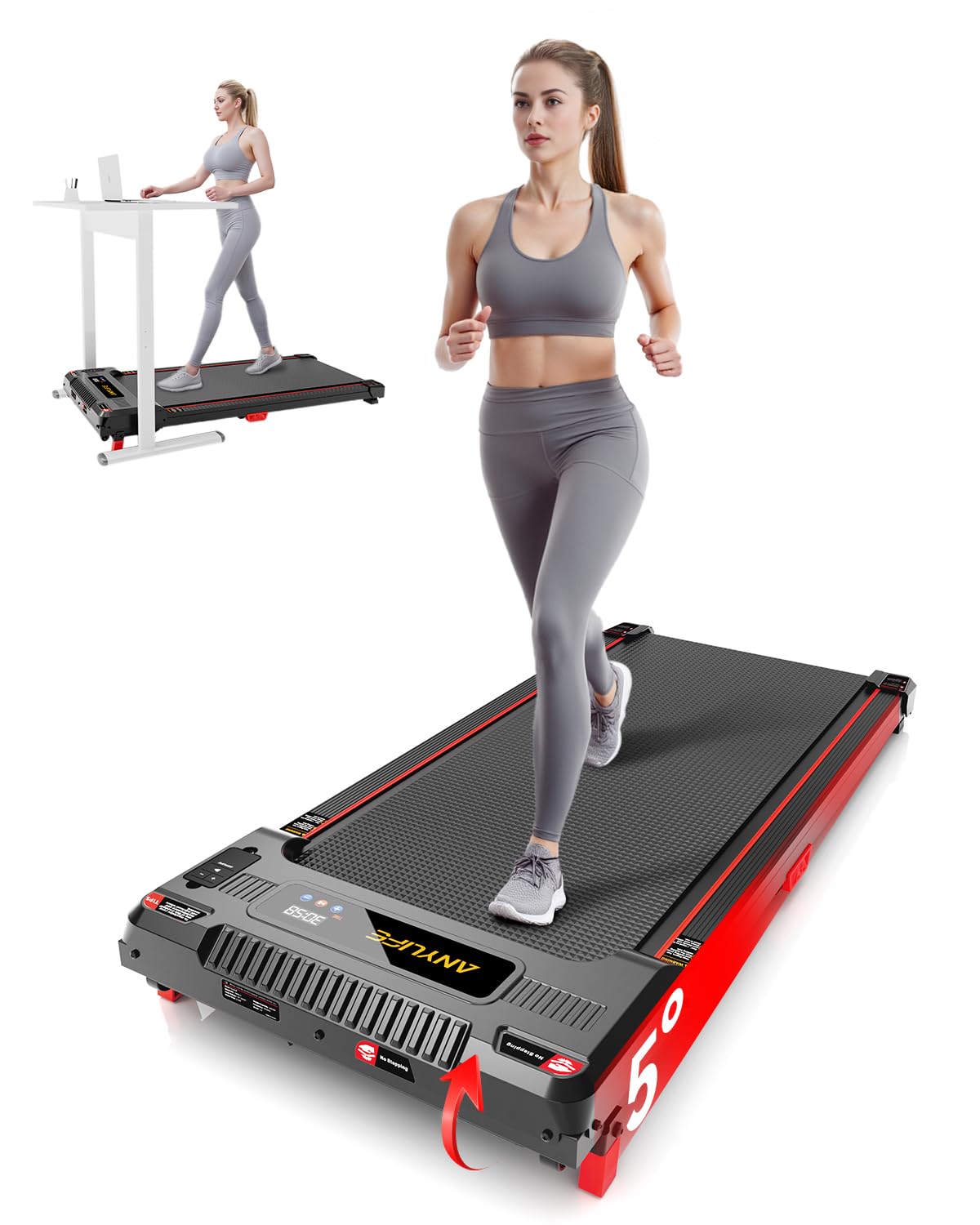 Walking Pad Treadmill, Anylife Incline Walking Pad Under Desk 330lbs Capacity, 2.5HP Portable Treadmills for Home, Compact Treadmill Small Running Pad with LED Display, Remote Control