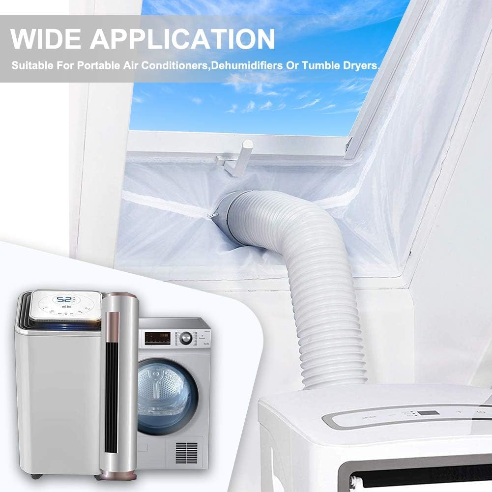 AC Window Seal,Portable Universal Window Kit for Mobile Air Conditioner Unit and Tumble Dryer 560cm/220Inch,Hot Air Stop Air Exchange Guards with Zip and Adhesive Fastener
