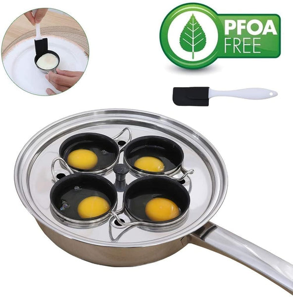 4 Cups Egg Poacher Pan - Stainless Steel Poached Egg Cooker  Induction Cooktop Egg Poachers Cookware Set with 4 Nonstick Large PFOA FREE Egg Poacher
