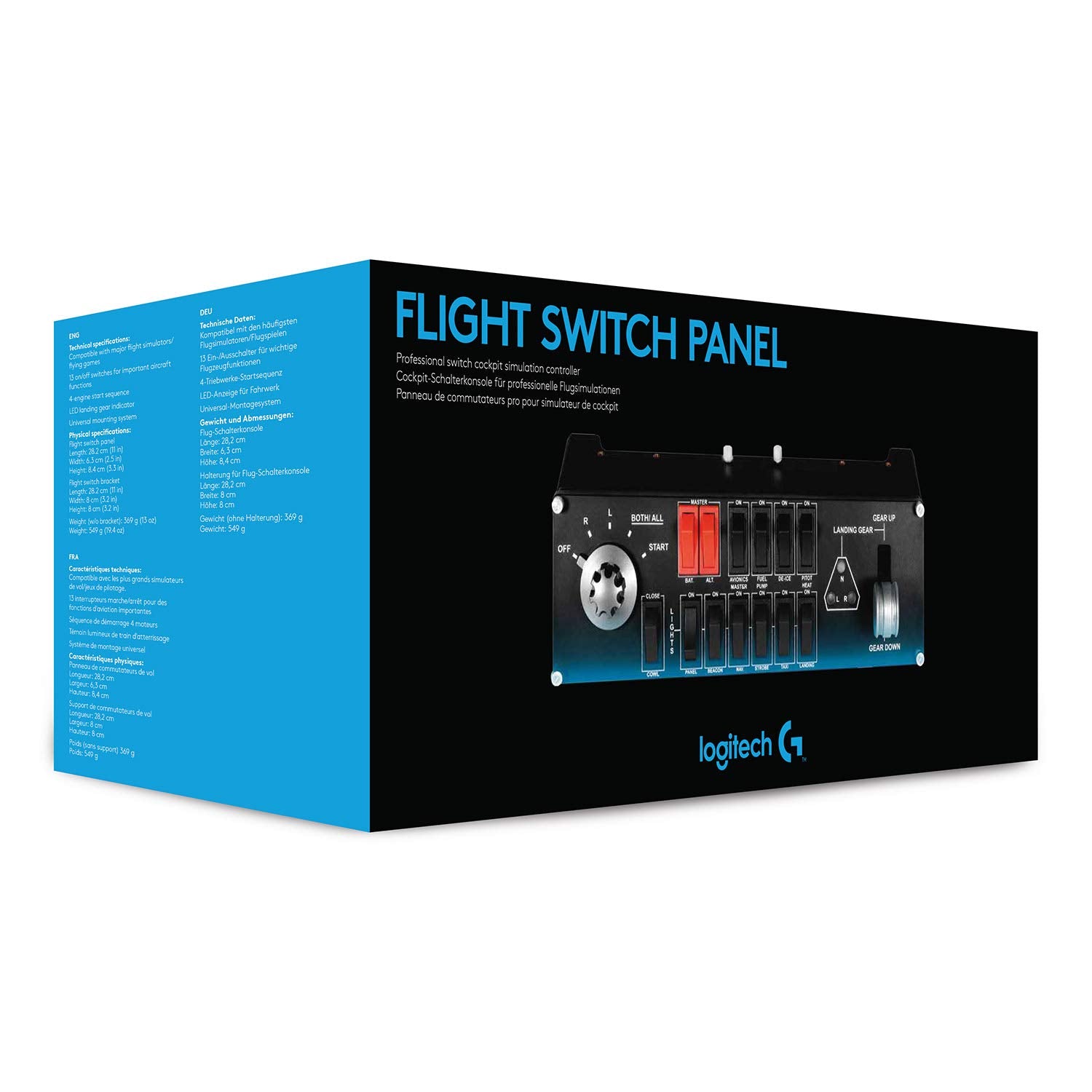 Logitech G Saitek Pro Flight Switch Panel, Professional Simulation Switch Controller, LCD Display, Five-Position Magneto Dial, Realistic Gear Control, USB, PC - Black