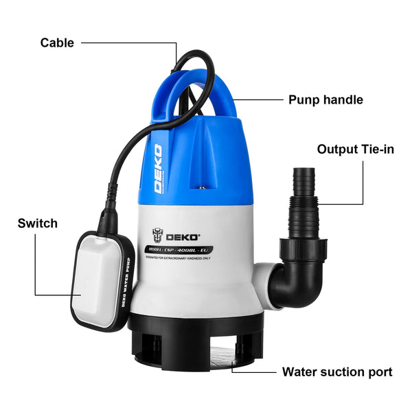 Water Pump: DEKO Submersible Water Pump 400W 10000L/H, Portable Water Sump Pump to Empty Pool, Water Drainage Pump for Clean and Dirty Water for Garden Pond, Pools and Ditches Float Switch