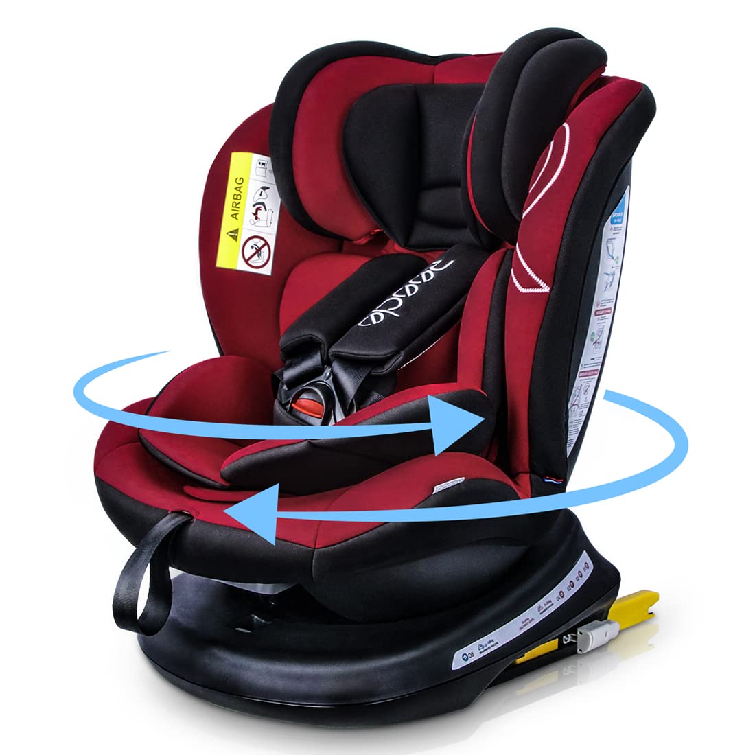 Reecle 360 Swivel Baby Car Seat with ISOFIX, Group 0+1/2/3 (0-36 kg), Approx. 0-12 Years (Red)