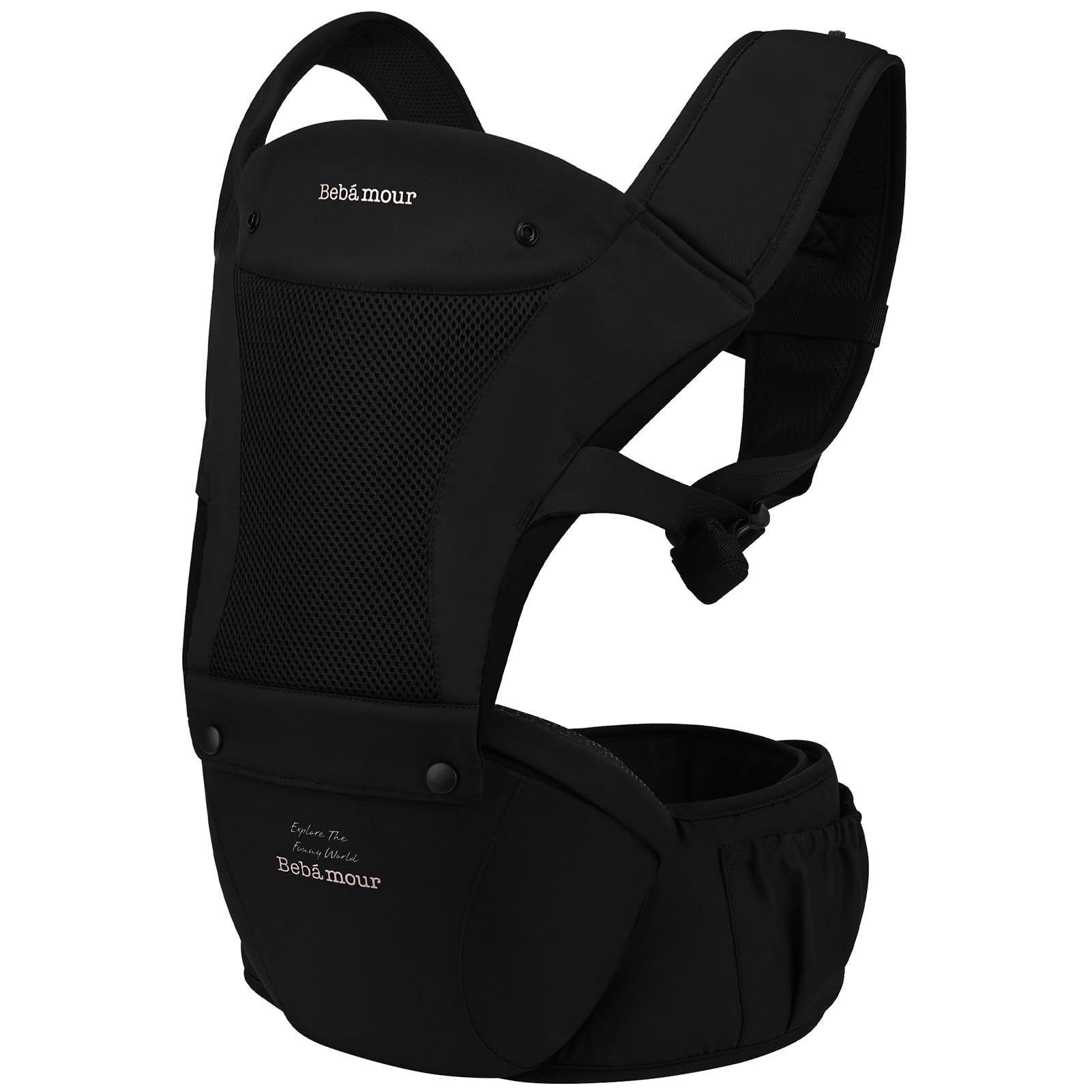 Bebamour Baby Carrier Newborn to Toddler Baby Carrier Hipseat 0-36Months with Head Hood, 3 PCS Teething Pads, Waist Extender, Grey