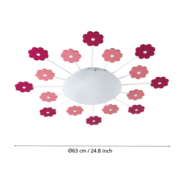 Eglo Viki 1 Ceiling Light, Children's Room Wall Lighting, Ceiling Lamp in Steel Pink and White Stained Glass, E27 Socket