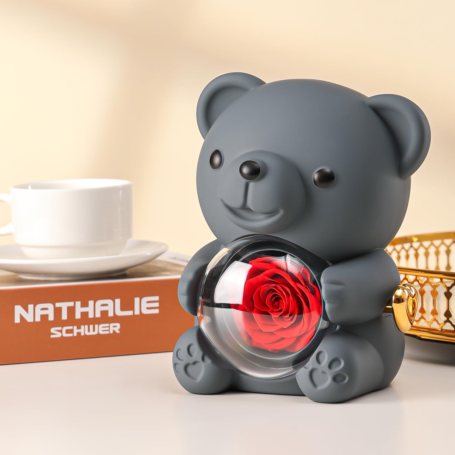 Ariceleo Romantic Teddy Bear with Preserved Rose - Hidden Jewelry Box and Heart-Shaped Necklace - Unique Gift for Her - Valentine's Day, Mother's Day,