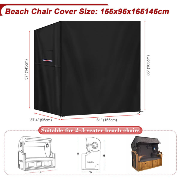 LAMUNI Beach Chair Protective Cover Windproof Roofed Wicker Beach Chairs Covers, 420D Oxford Protective Cover for Beach Chairs with Zips and Air