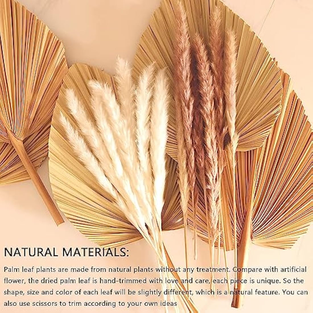Dried Palm Leaves 5Pcs 18" Large Natural Trimmed Palm Spear Tropical Palm Leaves Fans Boho Wedding Decor Hawaiian Luau Party Holidays Kitchen Table Dried Flowers Pampas Grass Decoration