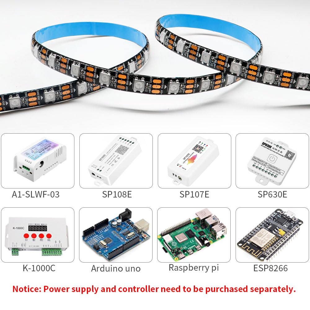LOAMLIN WS2812B Individually Addressable RGB LED Strip 16.4FT 5050SMD Smart Flexible Dream Full Color 60Pixels/m Black PCB Light IP65 Waterproof DC5V