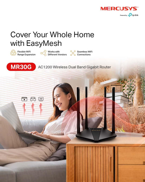 MERCUSYS MR80X Router WiFi 6 AX3000Mbps, Gigabit Ethernet Ports, TP-Link WiFi Router, 4 High-Gain Antennas, Easy Setup, Internet Booster Routers, WiFi Booster, Power Saving, App Control