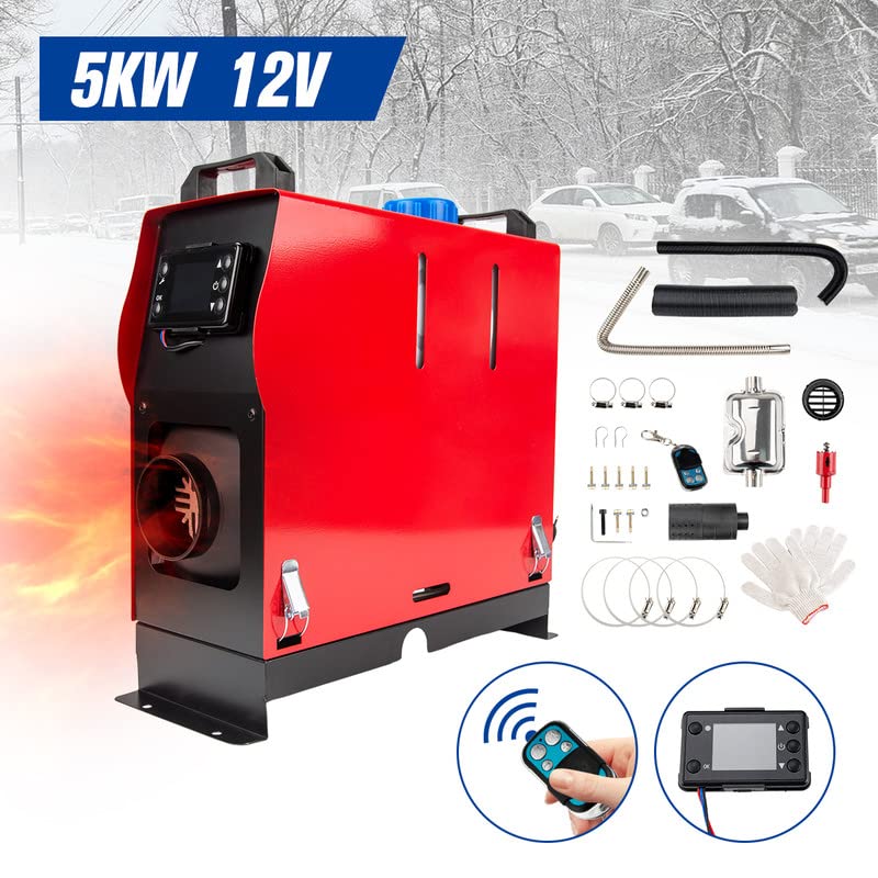 ShockFlo 12V 5KW Diesel Air Heater, All in One Parking Heater Kit with Remote Control, Silencer and LCD Display, Fast Heating, for RV Truck, Motorhomes, Boat, Bus, Car Trailer, Caravans