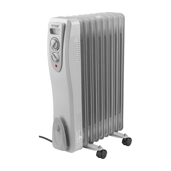 AMOS 1500W Electric Oil Filled Radiator Heater 7-Fin Portable Thermostat Heating Appliance with 3 Heat Settings, Safety Shut Off, and Power Indicator Light
