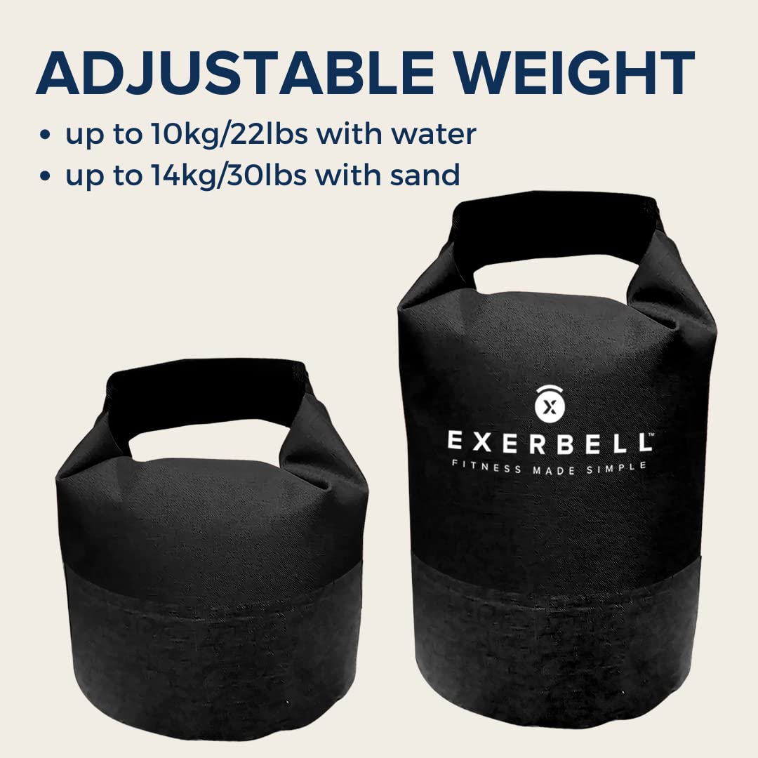 Exerbell Foldable & adjustable kettlebell ? 2pcs ? 2-14 kg (Black) ? water- and sandbag kettlebell ? Versatile Sandbag Training & Weight Bag ? Premium