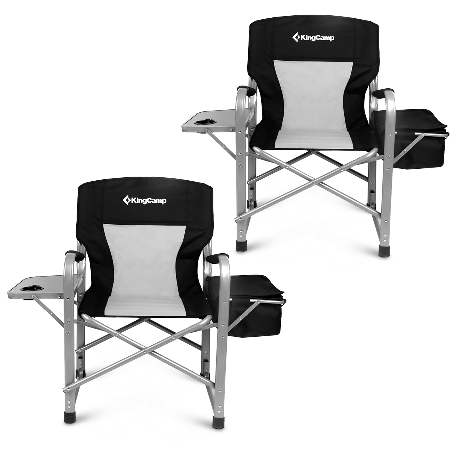KingCamp Folding Camping Chairs for Adluts Heavy Duty Directors Chair with Cooler Bag and Side Table Support up to 150KG