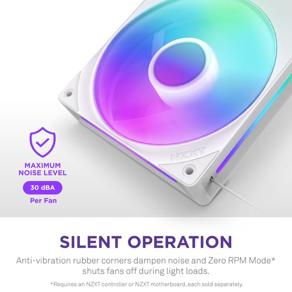 NZXT F420 RGB Core - 420mm Single-Frame Fan Unit with 3 x 140mm RGB Fans - Speed & Lighting Control - High Static Pressure & Airflow - Fluid Dynamic Bearings - 8 aRGB LEDs Per Fan - White