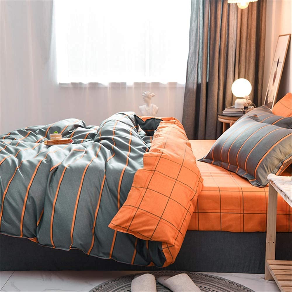 FANSU King Duvet Set Double Sided Bedding Set 4 Pcs With Pillow Cases,Orange&Grey Bedding sets with Zipper Closure,Ultra Soft Anti Allergic Easy Care