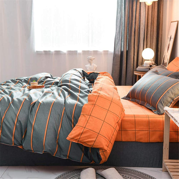 FANSU King Duvet Set Double Sided Bedding Set 4 Pcs With Pillow Cases,Orange&Grey Bedding sets with Zipper Closure,Ultra Soft Anti Allergic Easy Care