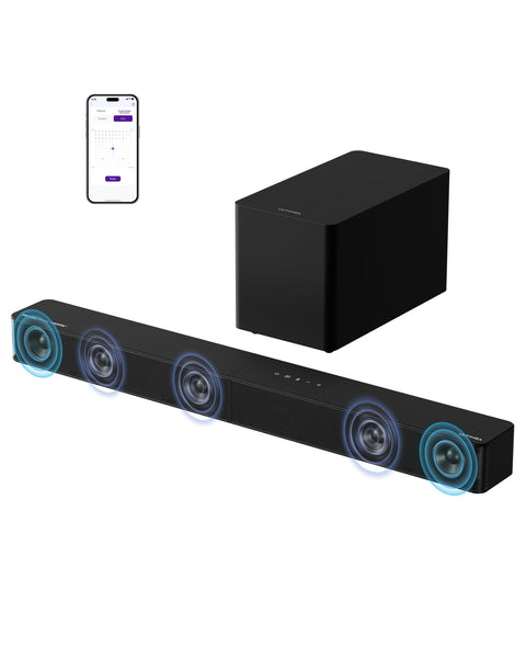 ULTIMEA 4.1ch Sound Bar for Smart TV with Subwoofer, App, Peak Power 200W, 2-in-1 Detachable Bluetooth 5.3 Soundbar, Bass Adjustable, 3 EQ Modes TV Sound Bar, ARC/Optical/Aux, Apollo S50 2025 Version
