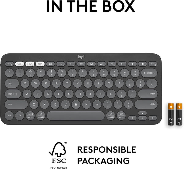 Logitech Pebble Keys 2 K380s, Multi-Device Bluetooth Wireless Keyboard with Customisable Shortcuts,Slim and Portable,Easy-Switch for Windows/macOS/iPadOS/Android/Chrome OS, QWERTY UK Layout, Graphite