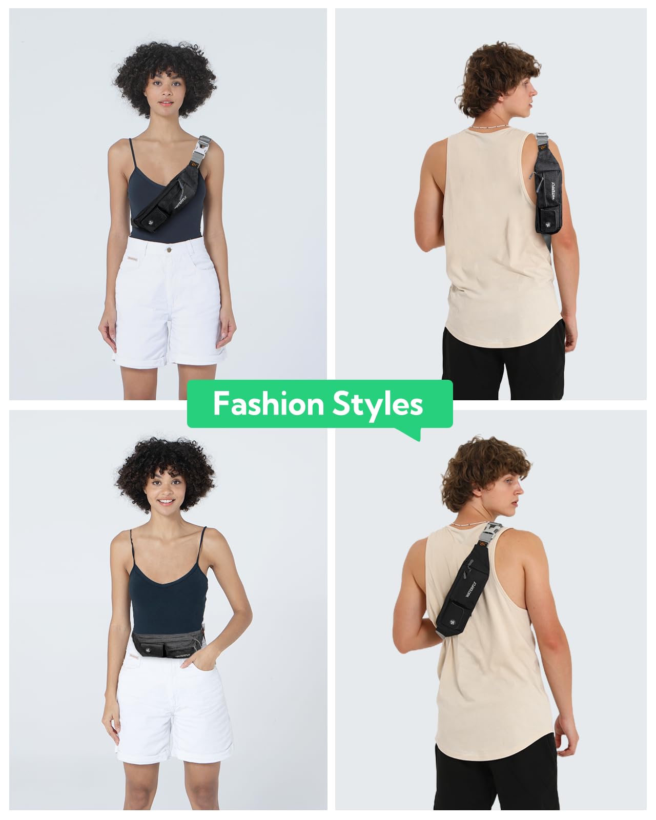 Waterfly Waist Bag Pack Slim Water Resistant Fanny Pack Travel Bum Bag Running Belt for Traveling Cycling Hiking Camping