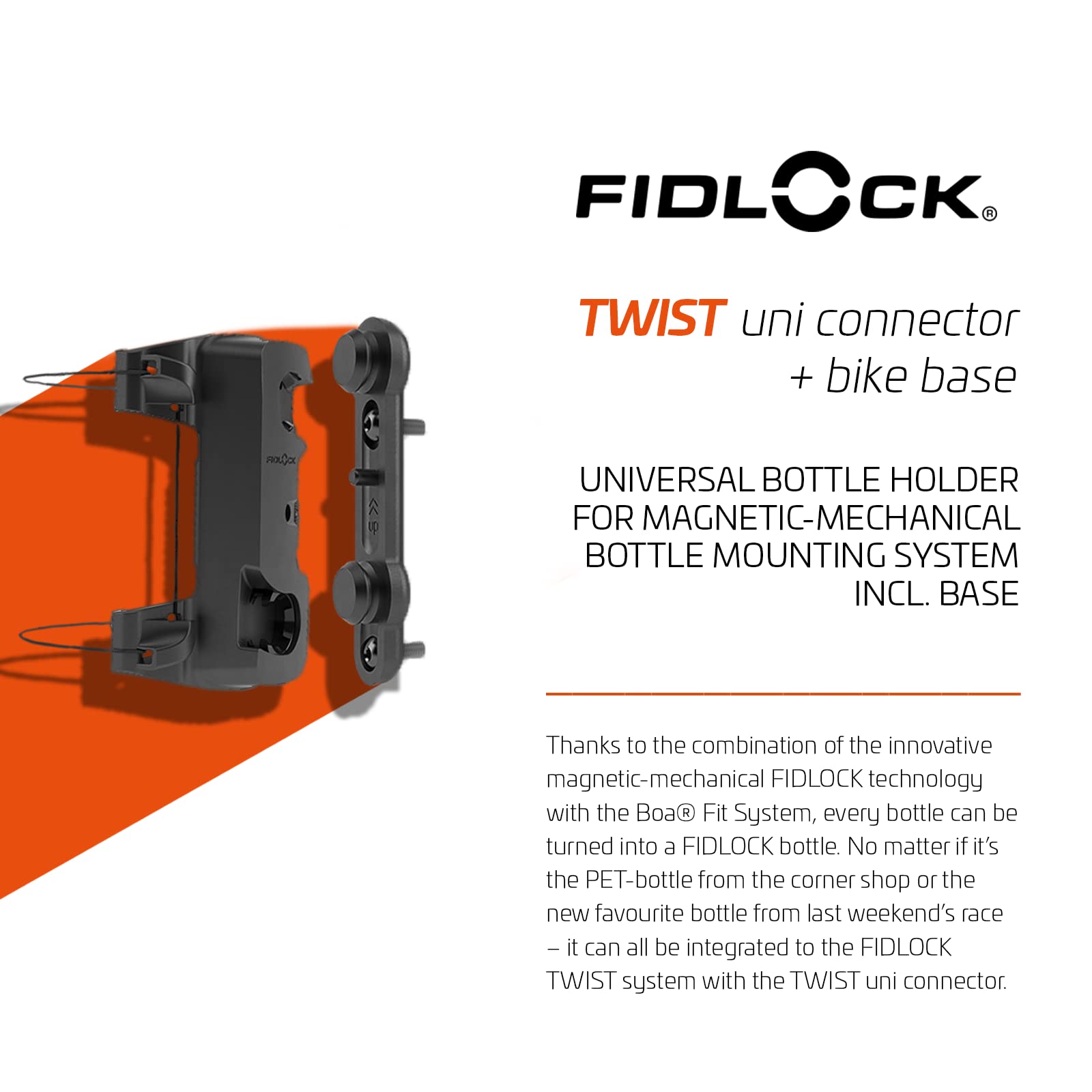 Fidlock Uni connector and Bike Base Magnetic Bicycle Drink Bottle Holder, Bicycle Water Bottle with Holder, Black