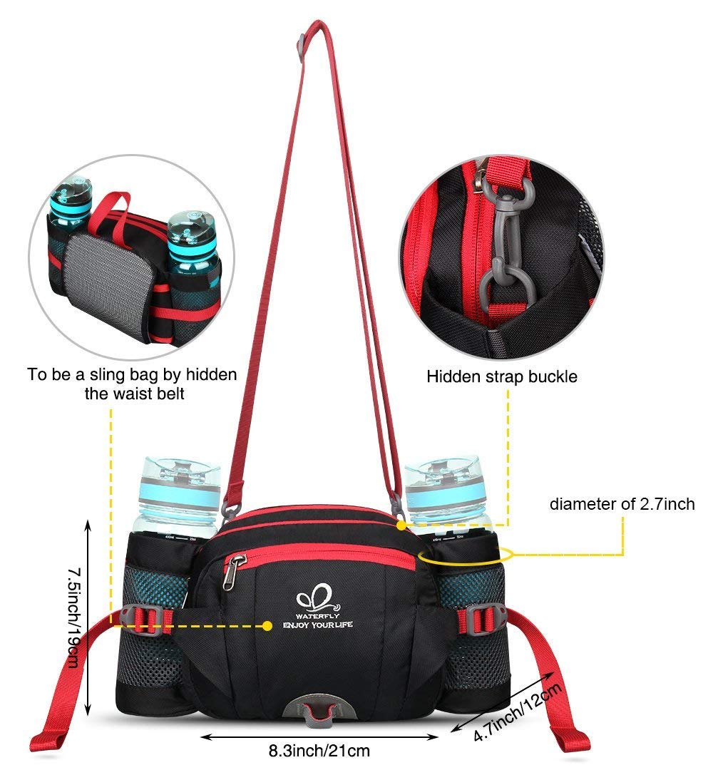 Waterfly Hiking Waist Pack Bum Bag Waist Bag with Bottle Holder Running Bag for Camping Climbing Travel Cycling and Dog Walking