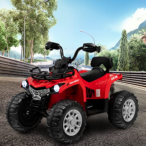 COSTWAY 12V Electric Kids Quad Bike, Battery Powered Ride on Car ATV with Head lights, Music, MP3, Storage Basket, Backward Function, for Boys and Girls Aged 3-8 Years (Black)