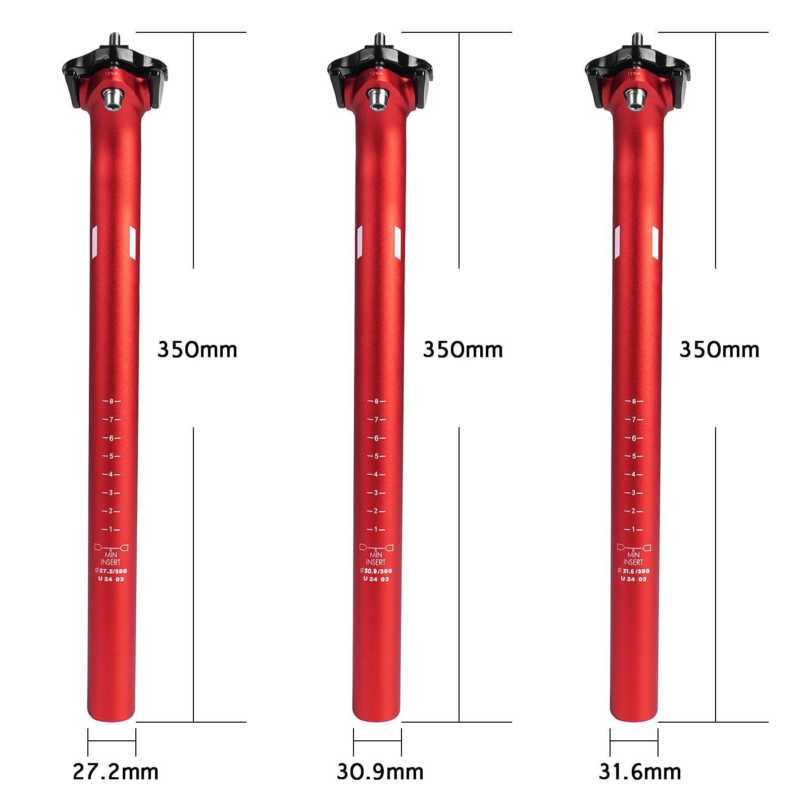 FIFTY-FIFTY Mountain Bike Seat Post, 27.2/30.9/31.6mm Aluminum Alloy Bicycle Seat Post, 350mm Length for MTB, Road Bike, E-MTB (Red, 30.9mm)