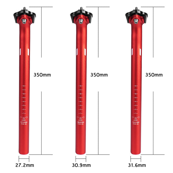 FIFTY-FIFTY Mountain Bike Seat Post, 27.2/30.9/31.6mm Aluminum Alloy Bicycle Seat Post, 350mm Length for MTB, Road Bike, E-MTB (Red, 30.9mm)