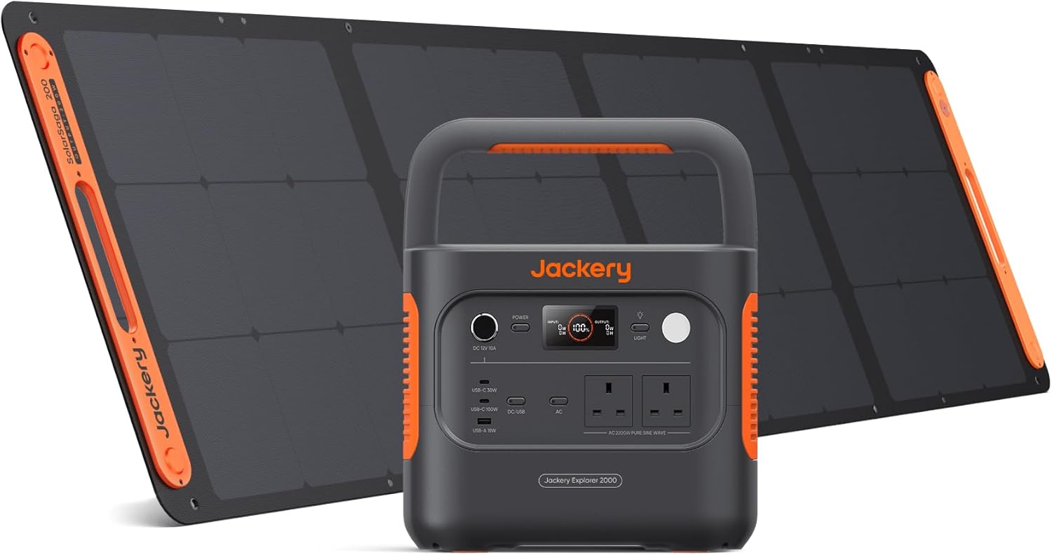 Jackery Solar Generator 2000 v2 with 200W Solar Panels, 2042Wh/2200W LiFePo4 Portable Power Station, USB-C PD 100W Fast Charging for Road Trips/RVing/Outdoor Camping/Daily Energy Storage