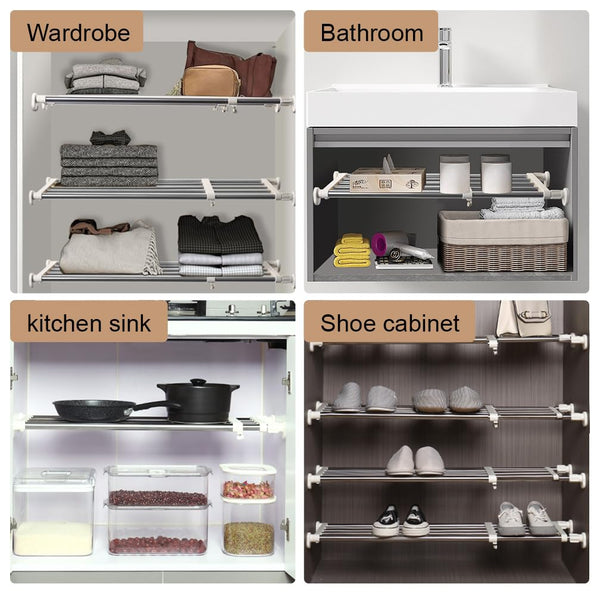 Hershii Tension Shelf Expandable Rod Closet System Heavy Duty Clothes Hanger Adjustable DIY Garage Bathroom Kitchen Storage Organizer Shoe Rack, Plant