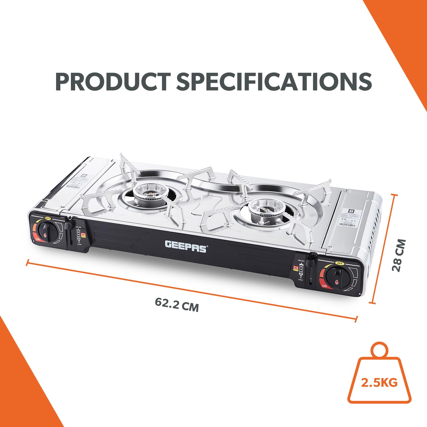 Geepas Gas Stove Single Burner – Portable Camping Stove BBQ Cooker with Carry Case, Outdoor Grill Plate – Automatic Ignition System, Enamel Pan Support, Butane Can or LPG Gas Source