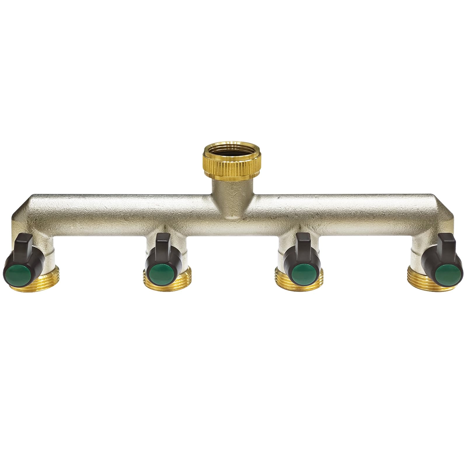 Photener Brass Hose Splitter 4 Way, Garden Hose Tap Splitter Connector, European Standard 3/4" Female to 4-Way Male Thread with 4 Individual Ball