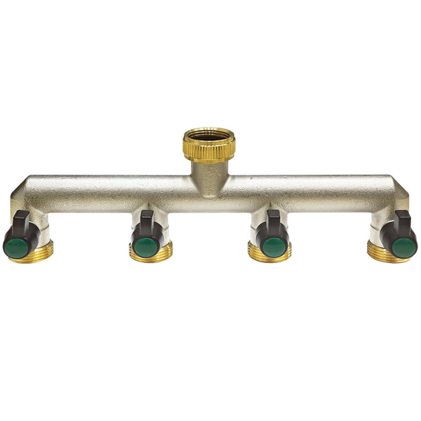 Photener Brass Hose Splitter 4 Way, Garden Hose Tap Splitter Connector, European Standard 3/4" Female to 4-Way Male Thread with 4 Individual Ball