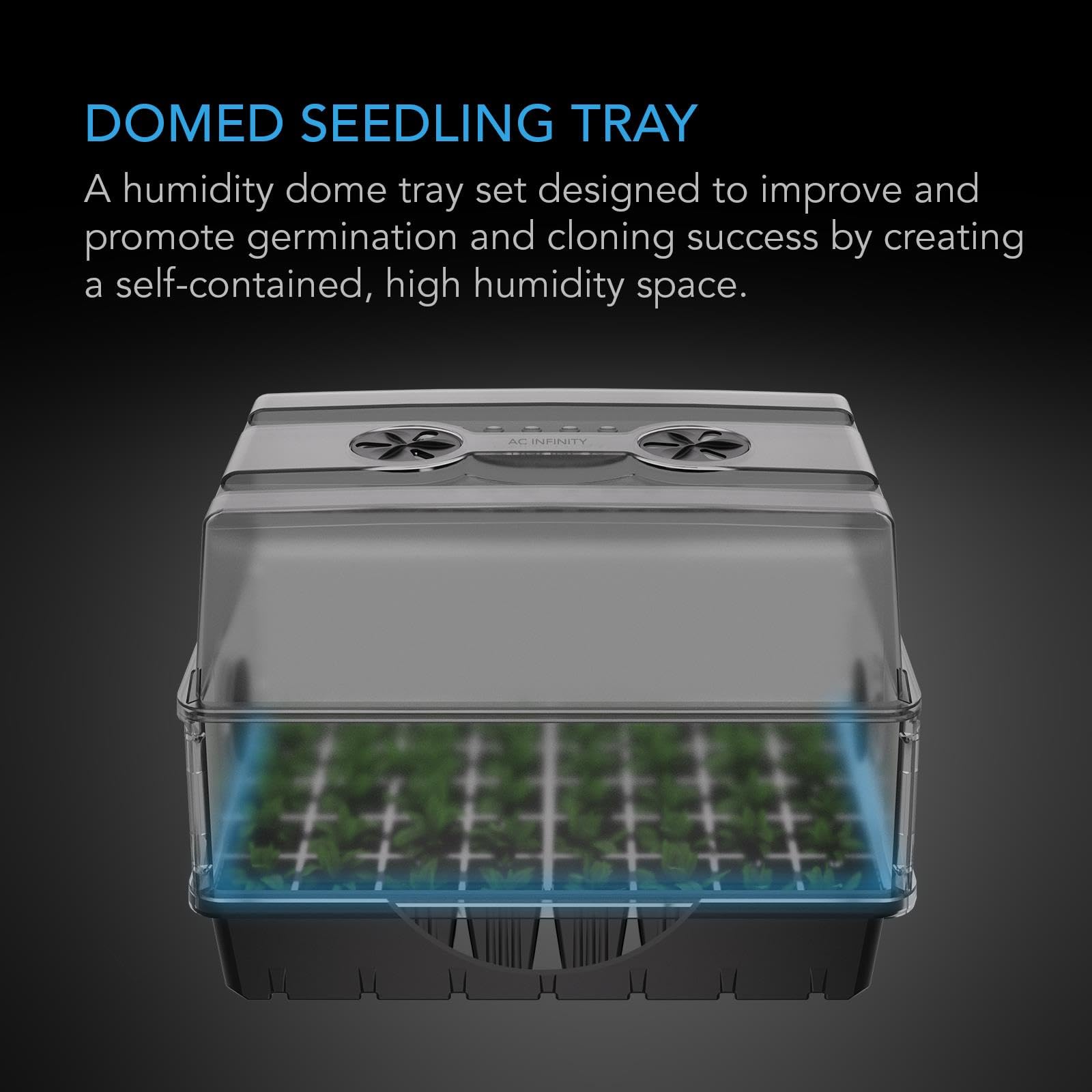 AC Infinity Humidity Dome, Germination Kit with Sturdy Drip Tray, 5x8 Cell Seedling Tray, and Vented Height Extension Panels, for Seed Starting,